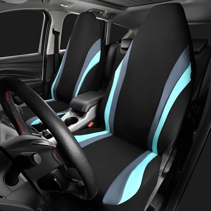 CAR PASS AquaShield Neoprene Waterproof Car Seat Covers Front Seats Only, High Back Bucket Seat Covers,Airbag Compatible,Seat Covers for Women Girl, Universal Fit for Auto Truck Van SUV (Black Mint) - Image 7