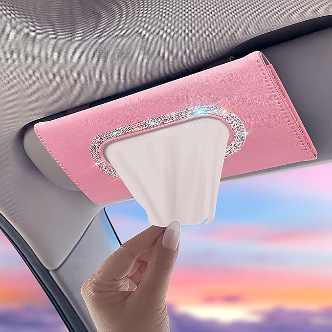 Bling Car Visor Tissue Holder, Diamond Mask Holder for Car Visor, PU Leather Tissue Box Holder,Wipes Case for Car Visor, Sun Visor Napkin Holder(Pink) - Image 7