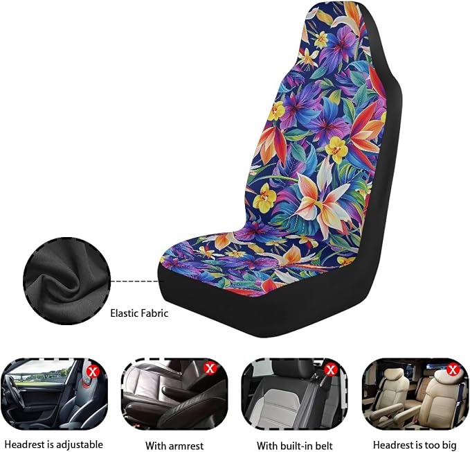 Colorful Tropical Flower Car Seat Covers Washable Seat Protector Automotive Vehicle Seat Covers for Cars Interior Accessories for Cars, Sedans, Trucks, SUVs - Image 7