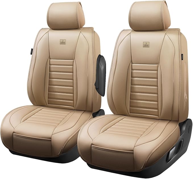 CAR PASS Nappa Leather Car Seat Covers Front Seats, Luxury Seat Protector for Cars, Waterproof Anti-Slip Seat Cushion Airbag Compatible Universal for Sedan SUV Pick-up Truck Automotive Vehicle, Beige - Image 8