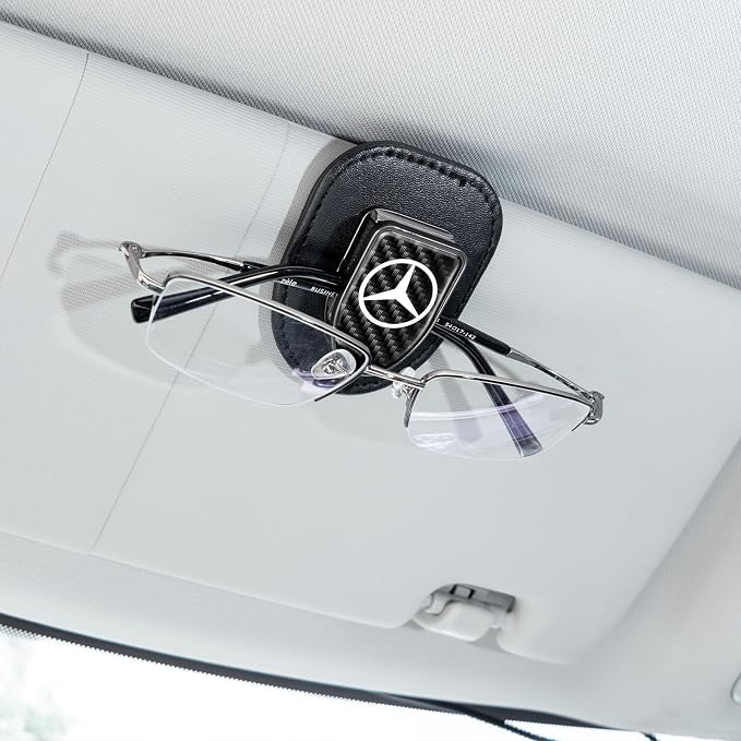 Sunglasses Holder, Leather Glasses Holders Compatible with Mercedes Benz Series Car Sun Visor, Eyeglasses Hanger and Ticket Card Clip Eyeglasses Mount for Car, for Accessories, Black - Image 5
