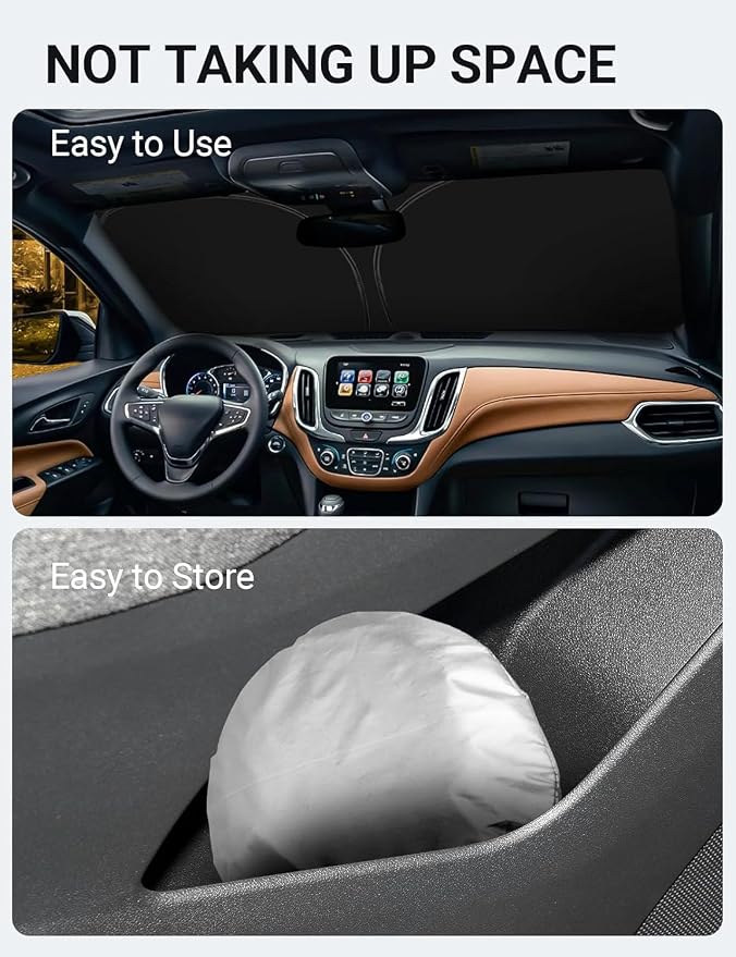 Proadsy Custom Fit Car Windshield Sun Shade for 2018-2024 Chevrolet Equinox | 240T Heat Shield, Drops Temp 54°F, Blocks 99% UV, Prevents Dashboard Cracking, Summer Parking & Beach Trips, Easy Twist-Fold - Image 9