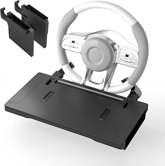 2-in-1 Car Steering Wheel Desk Tray,Adjustable Car Table for Laptop | Car Food Tray for Standard Round Steering Wheels,Car Seat Gap Filling Organizer,Foldable Carbon Fiber Look Table for Working - Image 7