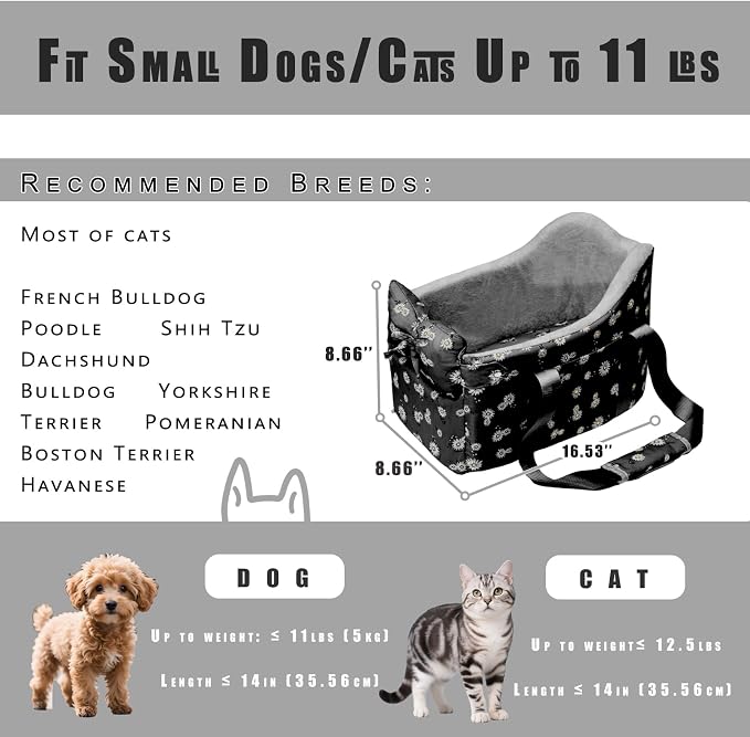 Center Console Dog Car Seat for Small Dogs Up to 11 Lbs | Anti-Collapse Booster Armrest Pet Bed For Chihuahuas And Yorkies, Black - Image 7