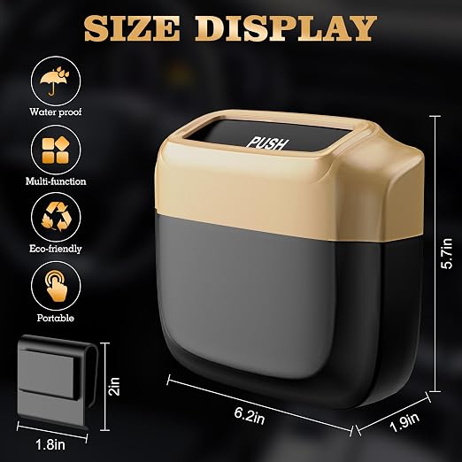 2 Pack Car Trash Can with Lid, Built-in Storage Garbage Bag, Gold | Leakproof Car Door Trash Can with Hook, 60pcs Trash Bags, Mini Automotive Garbage Bin for Vehicle, Office, Home - Image 8