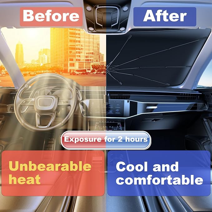 Windshield Sun Shade 2025 Car Accessories 100% Blackout Car Front Windsow Shades Umbrella Automotive Sun Visor Block Heat Insulation Protection (Pink Eyes) - Image 7