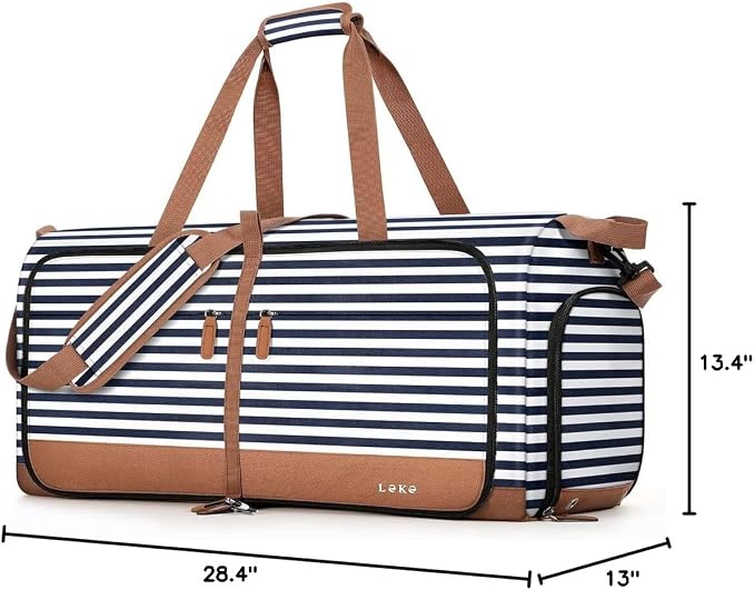 Lekesky Foldable Travel Duffle Bag for Women, 80L Large Duffel Bag with Separate Shoes Compartments & Straps, Carry On Weekend Bag for Women, Hospital, Overnight (Blue Stripes) - Image 7
