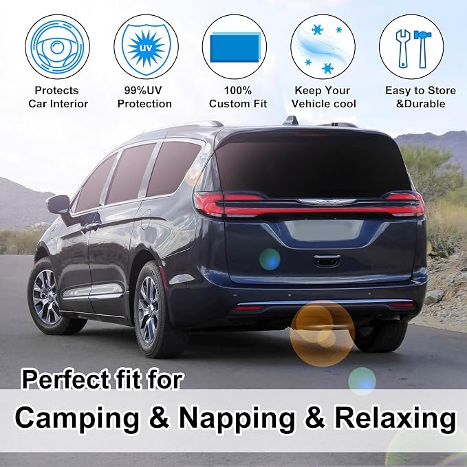 TINGLU Window Shades for Chrysler Pacifica Minivan 2017-2026 8PCS Accessories Full Windows Rear Triangular Windshield Sun Shade Sun UV Rays Privacy Protection - Image 6