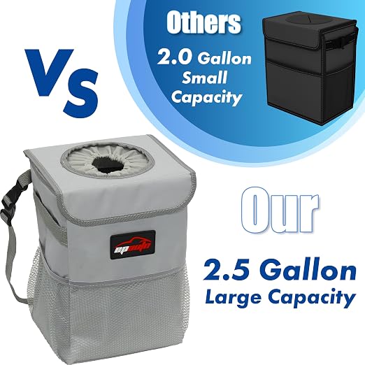 EPAuto Waterproof Car Trash Can with Lid and Pockets, 2.5 Gal, Gray | Leakproof, Collapsible Multipurpose Car Bin with 3 Side Storage Pockets, Adjustable Straps - Image 7
