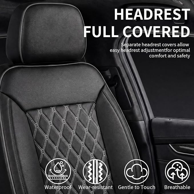 Custom Seat Covers for Silverado, Waterproof Nappa Leather Full Set Seatcovers for Chevy Silverado/GMC Sierra 2007-2013 & 2019-2026 1500, 2020-2026 2500HD 3500HD Crew/Double/Extended Cab,Gray - Image 8