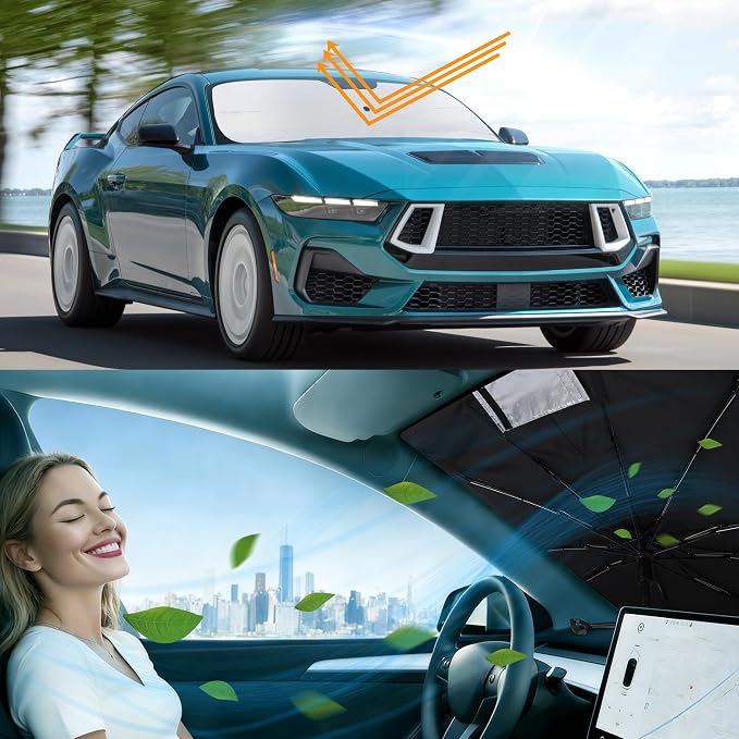 Windshield Sun Shade for 2015-2026 Fo-rd Mustang | Foldable, Full covered for windshield, Block UV Rays, Heat Reduction, Easy to install, Keeps Car Cooler - Image 6