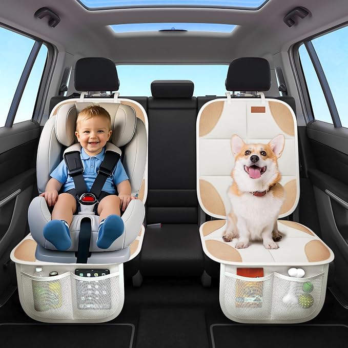 SMART ELF 2 Pack in Gift Box Car Seat Protector (Beige Brown) | Thickest Padding and Non-Slip Backing Mesh Pockets for Baby and Pet, Sedan SUV Truck - Image 7