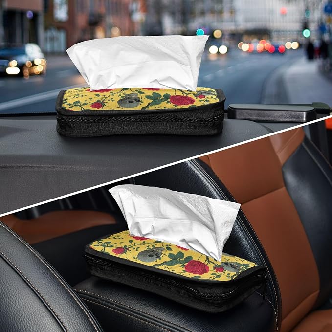 Car Tissue Holder Car Napkin Holder Tissue Box Dispenser Storage Case Sun Visor Mask Holder Accessories with Adjustable Straps Reusable Refillable Yellow Gothic Rose and Skull - Image 8