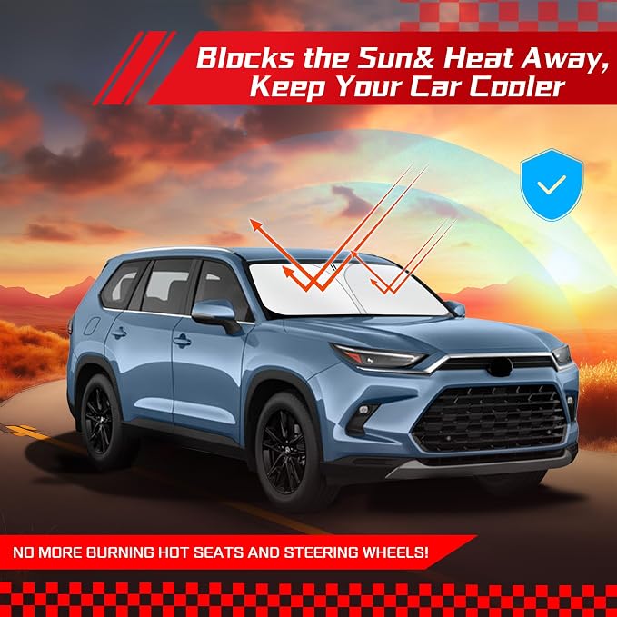ARISMOTOR Windshield Sun Shade for Toyota Grand Highlander 2024-2026 | Custom Fit, Foldable, Front Window Sunshade Sun Visor Protector, Block UV Rays, Keep Car Cooler - Image 7
