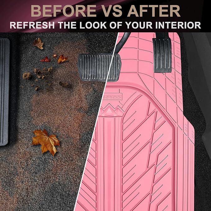 CAR PASS Heavy Rubber Car Floor Mats, Deep Waterproof Car Mats All Weather, Universal Trim-to Fit Automotive Floor Mats for Car SUV Truck Van, Durable Cute Floor Liners for Women Girly (All Pink) - Image 6