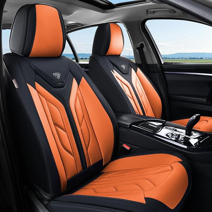 Coverado Car Seat Covers Full Set, Automotive Seat Covers Car Seat Protector Car Seat Cushion, Waterproof Leather Seat Covers for Cars, Universal Fit for Most Sedans SUV Pick-up Truck(Black&Orange) - Image 9