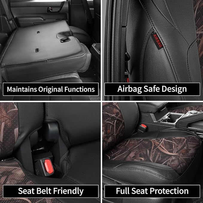 EKR Tacoma Seat Covers Custom Fit for Toyota Tacoma 2016 2017 2018 2019 2020 2021 2022 2023 Double Cab/Crew Cab -Truck Seat Covers for Car Full Set,Faux Leather(Black/Reed Camo) - Image 7