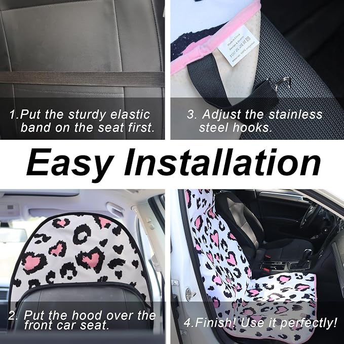 Sweat Towel Car Seat Cover Protector Front Seats for Gym Workout, Running, Swimming, Beach and Hiking, Waterproof Universal Seat Cover for Car, Trucks, Van & SUV (1, Pink Leopard Print, Front) - Image 6