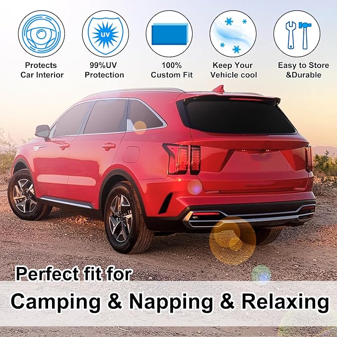 TINGLU Window Shades for Kia Sorento SUV 2021-2025 2026 Accessories Side Full Windows Rear Triangular Windshield Sun Shade Sun UV Rays & Privacy Protection for Camping,Napping,and Relaxing 8PCS - Image 6