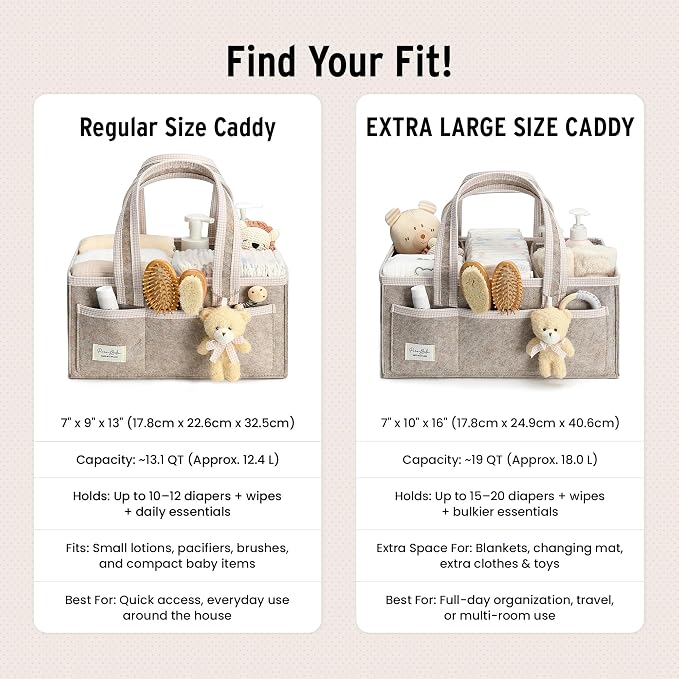 PeraBella Baby Diaper Caddy Organizer, XL Baby Basket Shower Gift Caddy, Portable Felt Changing Table Basket, Nursery Storage Bin, Newborn Boy and Girl Essentials for Registry, Car Diaper Organizer - Image 12
