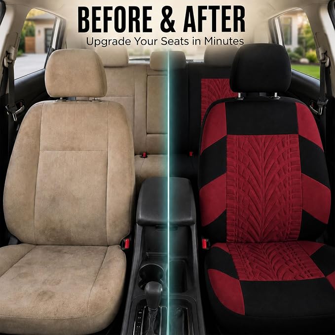 FH Group Full Set Travel Master Car Seat Covers, Airbag and Split Rear Car Seat Cover Universal Fit Interior Accessories for Cars Trucks SUV, Automotive Seat Covers, Burgundy - Image 10
