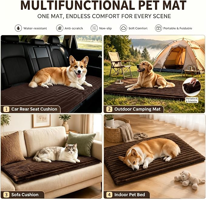 Dog Car Back Seat Bed Waterproof Non Slip Washable Pet Cover | Ultra-soft plush flannel pad soothes pet joint discomfort Vacuum compressed, heavy duty tear-resistant fabric(Brown) - Image 6