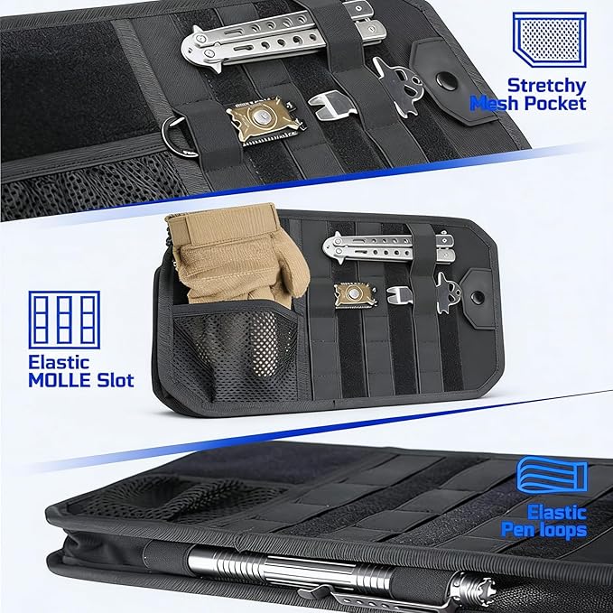 Molle Car Sun Visor Organizer,Car Accessories with Zipper Visor Storage Pouch&Glasses Clip&Adjustable Straps, Semi-Rigid Molle Panel for Tactical Gears, Fits Most Vehicles, SUVs (Khaki) - Image 6