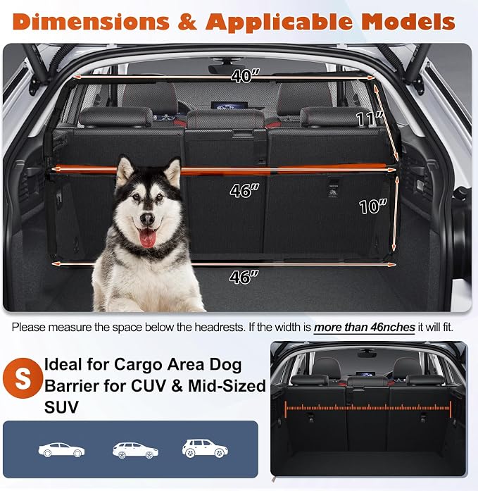 Dog Car Barrier for Back Seat & Trunk - 46" Wide for Compact SUV and Cars | Sturdy Metal Frame & Transparent Net Mesh Car Dog Barrier Tear-Resistance Full Cover Anti-Escape Visible Car Divider for Pet - Image 7
