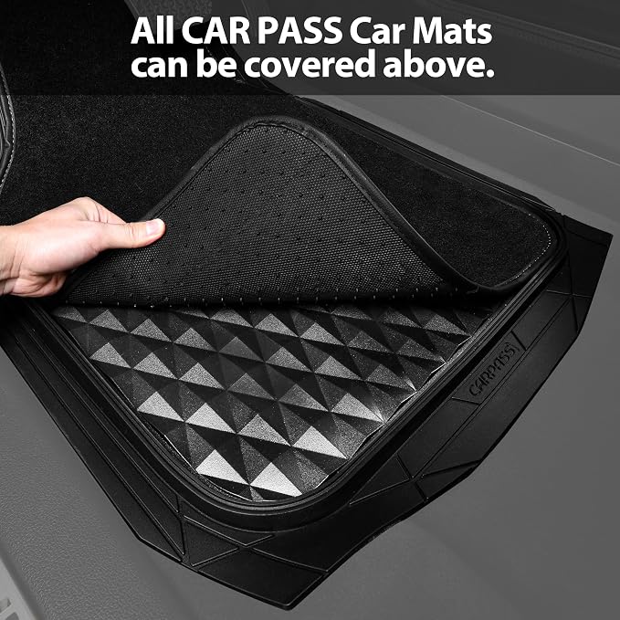 CAR PASS 3 Row Heavy Duty Rubber Car Mats, Deep-Dish All-Weather for 7 Seats 8 Seater 2nd & 3rd Floor Mats Waterproof Universal Trim Fit Liner Van,SUV,7 Passengers Vehicle,Automotive 3D Rhombus Black - Image 9