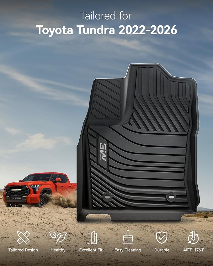 3W Floor Mats Fit 2022-2026 Toyota Tundra CrewMax Cab, TPE All-Weather | Custom Fit Floor Liner, Easy to Clean, SR/SR5/TRD PRO/Limited/Platinum/Castone - Image 9