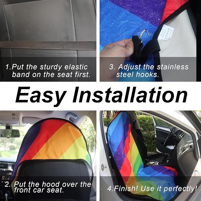 Sweat Towel Car Seat Cover Protector Front Seats for Gym Workout, Running, Swimming, Beach and Hiking, Waterproof Universal Seat Cover for Car, Trucks, Van & SUV (1, Rainbow, Front) - Image 6