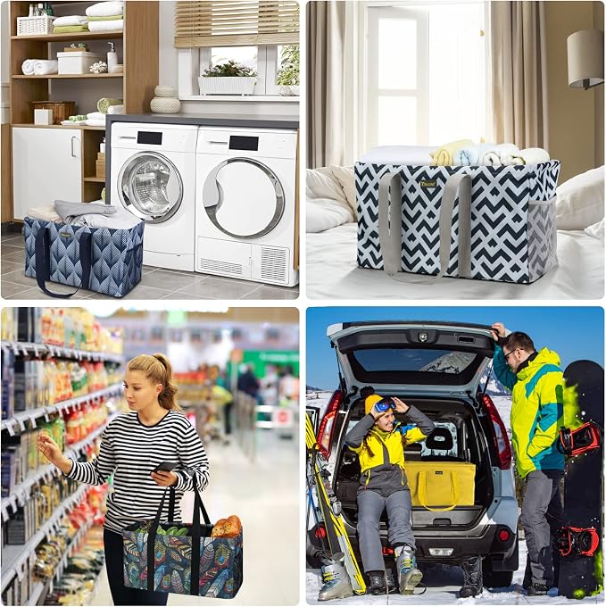 BALEINE Extra Large Utility Tote Bag with Reinforced Wire Frame, Reusable Grocery Bag for Shopping, Picnic (Color Stripe, 22''x12''x10'') - Image 7