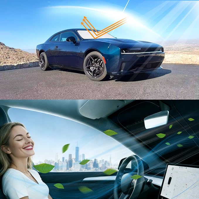 Windshield Sun Shade for 2011 2012 2013-2023 Charger Dodge | Foldable, Full covered for windshield, Block UV Rays, Heat Reduction, Easy to install, Keeps Car Cooler - Image 6