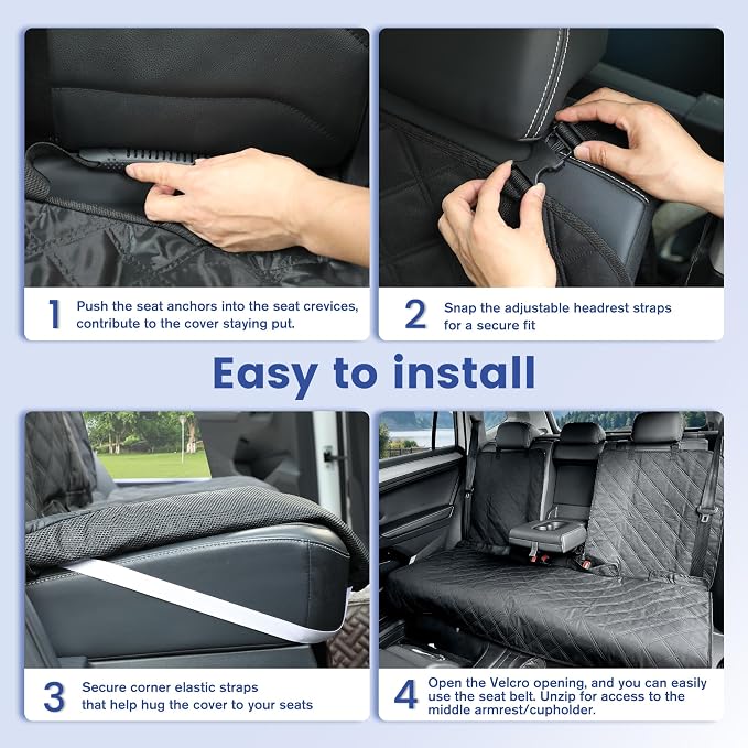 ALLANSING Back Seat Cover for Compact Cars and SUVs Rear Split Bench - 900D Oxford Waterproof Non-Slip Car Seat Protector for Messy Kids & Drooling Dogs, Easy Clean(Black) - Image 7