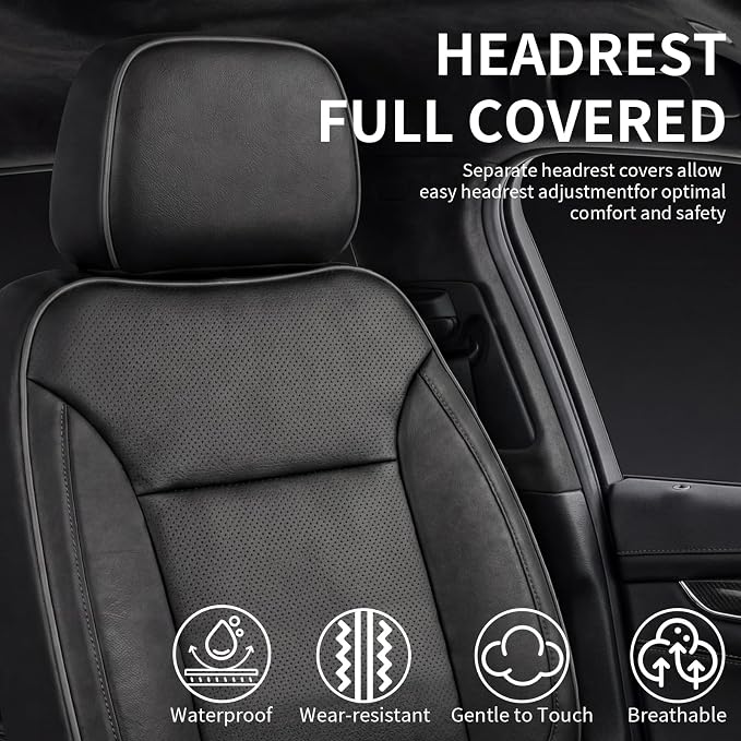 Custom Seat Covers for Silverado, Waterproof Nappa Leather Full Set Seatcovers for Chevy Silverado/GMC Sierra 2007-2013 & 2019-2026 1500, 2020-2026 2500HD 3500HD Crew/Double/Extended Cab - Image 8