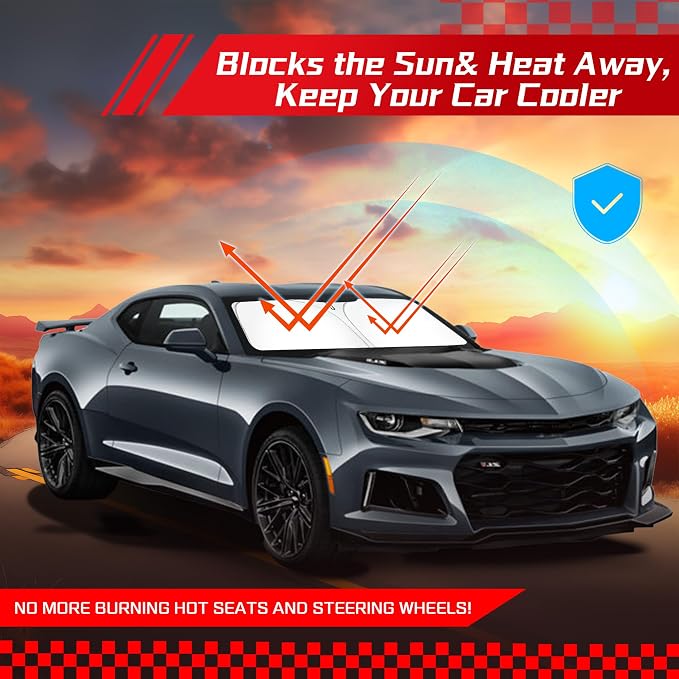 ARISMOTOR Windshield Sun Shade for Ch-evrolet Chevy Camaro 2016-2024 | Custom Fit, Foldable, Front Window Sunshade Sun Visor Protector, Block UV Rays, Keep Car Cooler - Image 7