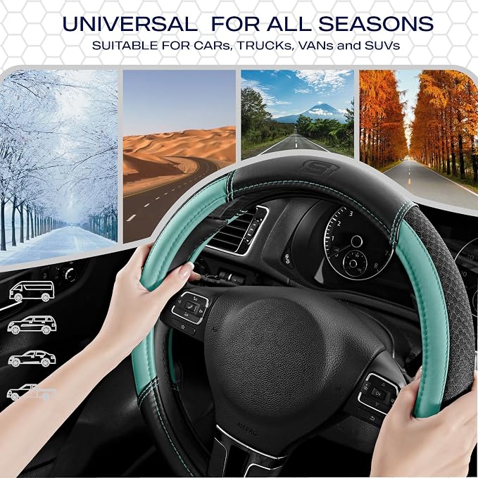 Skechers Air-Cooled Steering Wheel Cover,Air Cool Mesh Leather Car Steering Wheel Cover Universal Fit 14" 1/2-15" Car Wheel Protector for Men Women Fit Suvs,Vans,Sedans,Car,Trucks,Mint - Image 7