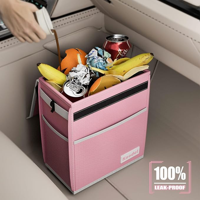 K KNODEL Car Trash Can with Lid, Car Garbage, Bin and Bag (Pink, Large) | Waterproof Car Garbage Can with Liner, Hanging Trash Bag for Car, Suv, Van, Truck - Image 6