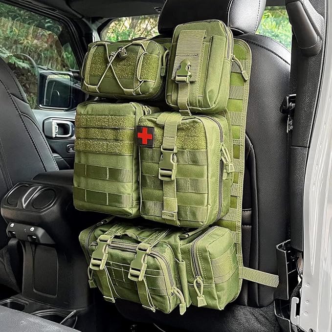 Car Seat Back Organizer, Molle Sag Proof Nylon Auto Backseat Hanger Protective Pad, Universal Seat Back Protector Tactical Panel Storage Bag for Cars SUVs Trucks Pickups (Army Green) - Image 6