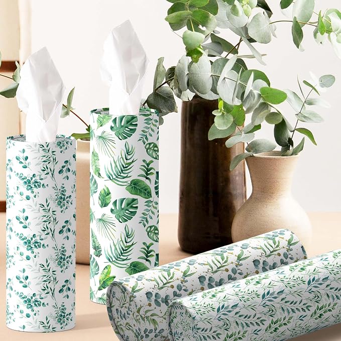 Car Tissue Holder with Facial Tissues, Botanical Leaf Print, Cylindrical Design,4Pack - Image 6