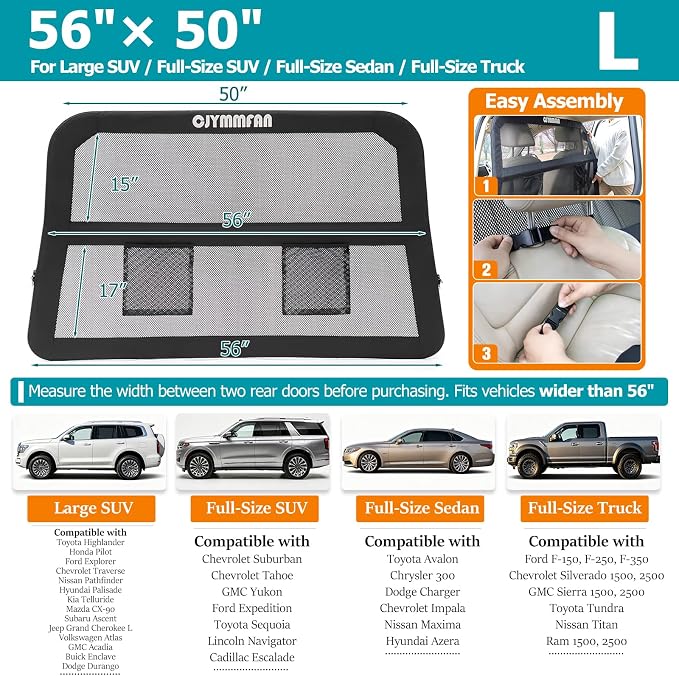 Dog Barrier for Car Back Seat & Cargo Area with Wider Coverage, Universal Fit for Car, SUV & Truck, Dog Car Divider with Chew-Proof Transparent Net and Sturdy Metal Frame for Backseat & Trunk - Image 7