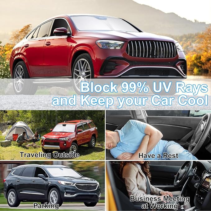 3PCS Car Window Shades Front Windshield Sun Shade Foldable Window Shade Custom Fit for 2020-2024 Mercedes Benz GLE Accessories Car Shades for Front Windows Anti-UV Rays Block Heat - Image 6