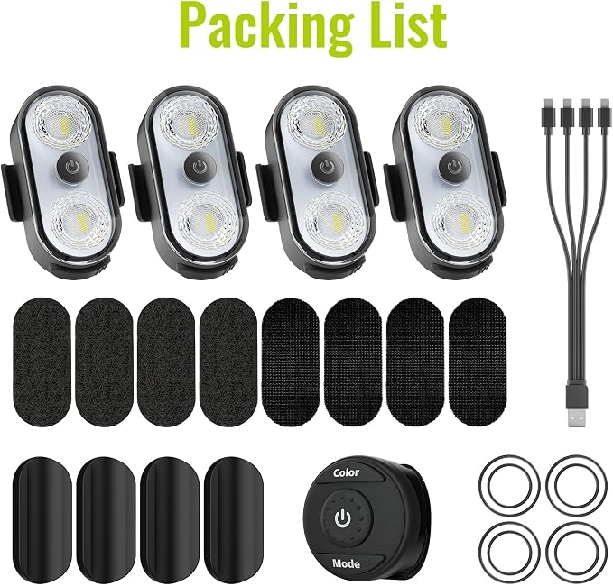 Wireless LED Lights for Car 4PCS- Button and Remote Control Interior Ambient Strobe Light, USB-C 120H 8 Colors IP65 Waterproof Rechargeable Underglow Light for Cars, Trucks, eBike, Motorcycle - Image 9