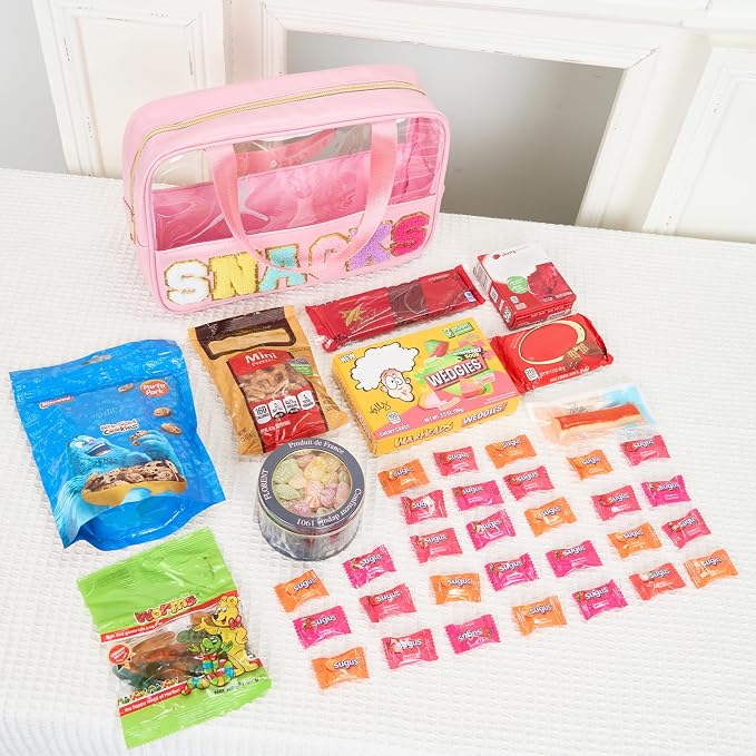 Snack Bag Clear Chenille Varsity Letter Zipper Pouch for Travel Preppy Cosmetic Bag Clear Cosmetic Bag Makeup Travel Bag for Women - Image 6