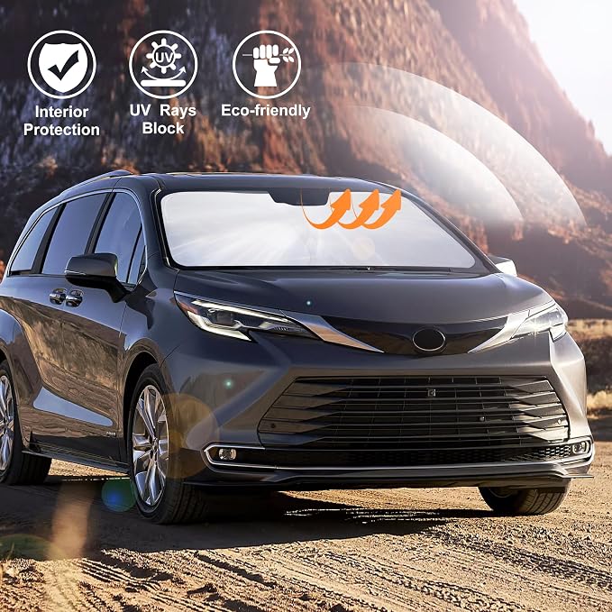 Windshield Sun Shade for 2021-2026 Toyota Sienna Accessories | Full covered, Foldable & Durable, Block UV Rays, Reduce Heat, Easy to install, Keep Car Cooler - Image 6