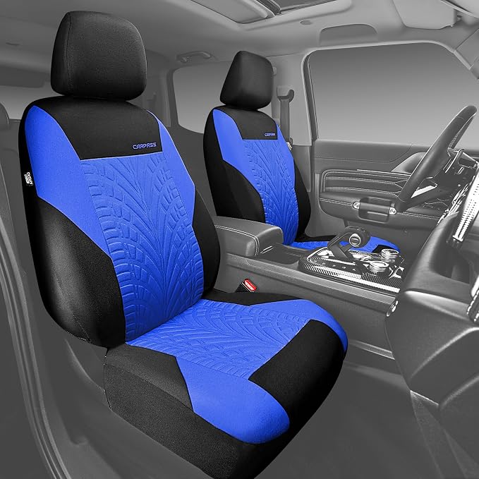 CAR PASS Car Seat Covers Full Sets, Front & Split Rear Bench for Car, 3D Tyre Embossed Automotive Interior Covers, Airbag Compatible, Quick Setup Universal Fit Seat Covers for Car, SUV(Black Blue) - Image 8