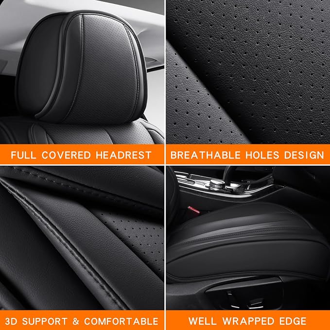 MINGBRON Seat Covers, Car Seat Covers Front Seats, Car Seat Cover, Car Seat Protector Waterproof, Car Seat Cushion Nappa Leather, Black Seat Covers Carseat Cover Universal Fit for Most Cars - Image 7