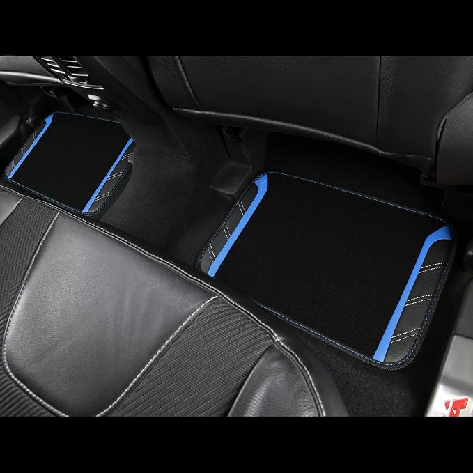 CAR PASS Leather Steering Wheel Cover and Waterproof Car Floor Mats,Microfiber Universal Car Combo Fit for 95% Sedan,SUV,Cars,14.5-15inch Sporty Anti-Slip Safety Comfortable Design(Black&Blue) - Image 7