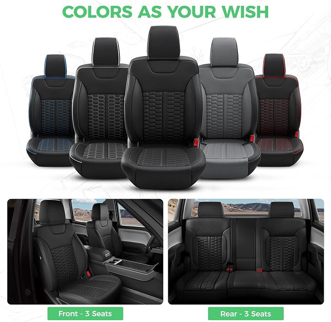 RIDEPOSH Custom Leather Seat Covers for Silverado/Sierra 1500 2014-2018 | Only Crew Cab, Fits 2500/3500HD 2015-2019, Jump Seat Cover(armrest storage only), Protective, Scratch-resistant, Easy-clean - Image 9