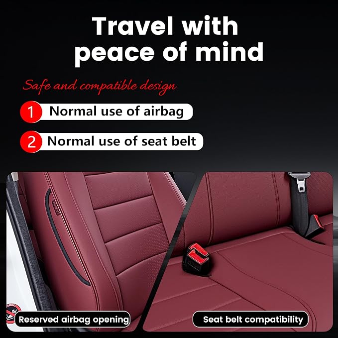 HKZ Custom Fit Civic Seat Cover Full Set for 11th Gen Honda Civic 4 Door (Hatchback Sport 2022-2026)&(Hatchback LX 2022-2024) 5-Seats Full Set,Leather Seat Protector(Burgundy) - Image 8